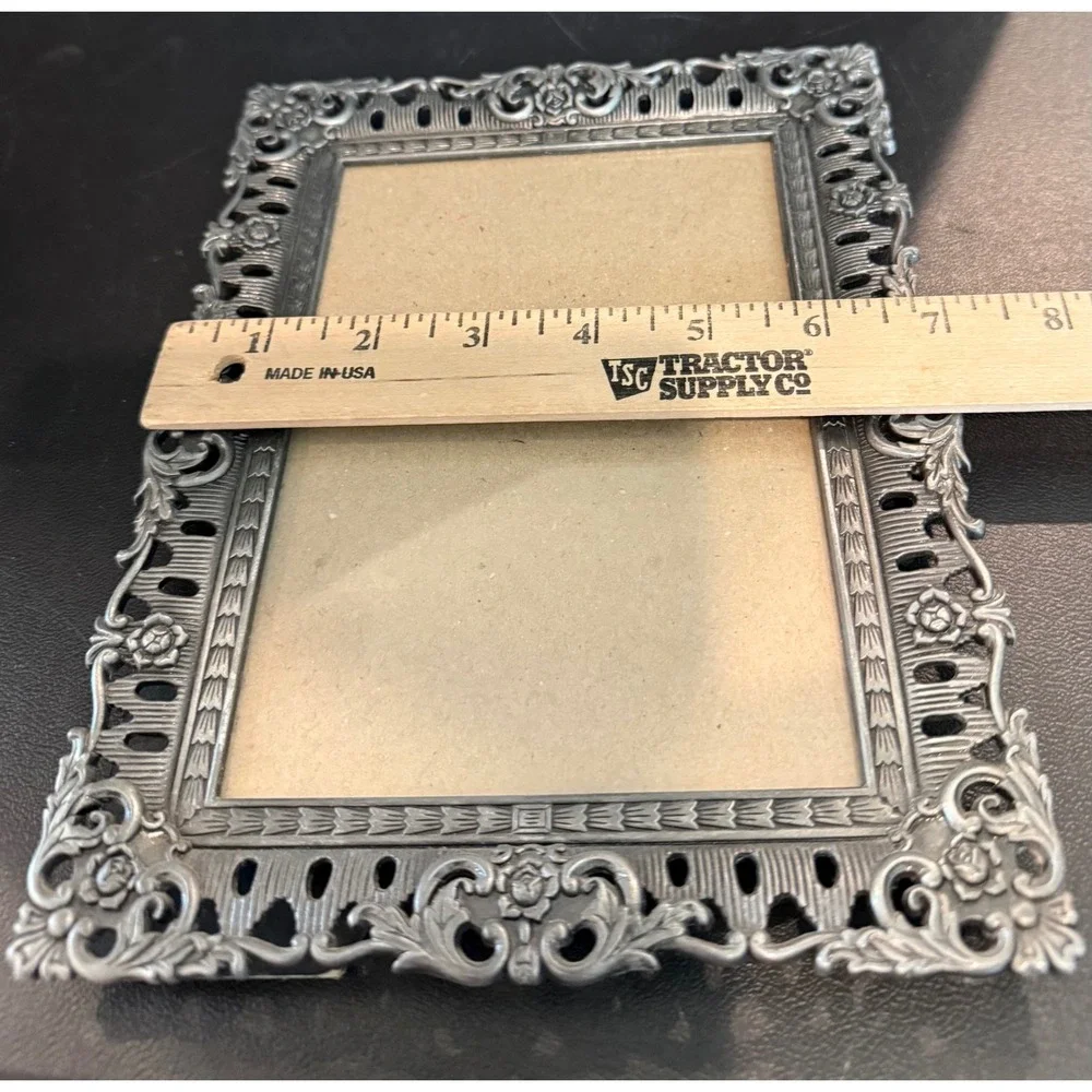 Picture Frame 4x6 Silver Ornate Victorian Filigree Rose Floral Metal